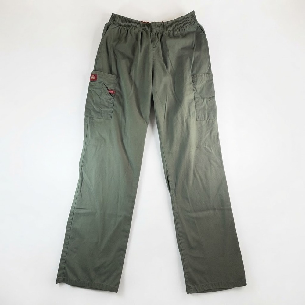 Dickies Cargo Scrub Pants Mens Small Elastic Waist Olive Green Work Uniform
